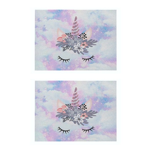 라벤더 유니콘 일러스트 플레이스 매트 2p, 14, 32 x 21 cm