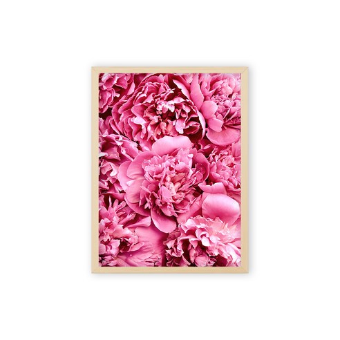 마벨인홈 인테리어 플라워아트 꽃그림 분홍꽃다발 + 우드액자 세트, 베이지