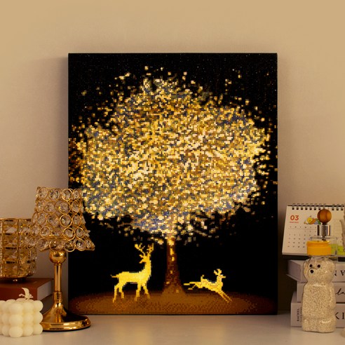아트조이 DIY LED 보석십자수 (캔버스형) 40x50cm, 황금나무와 꽃사슴, 1세트