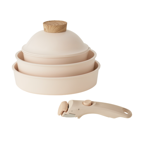 모도리 인덕션 소담쿡웨어 3종 세트, 핑크베이지, 18cm 소스냄비 + 소스냄비 뚜껑 + 22cm 전골냄비 + 24cm 프라이팬 + 멀티핸들, 1세트