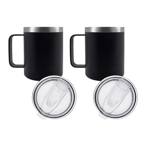 KEEP 보온 보냉 핸들 머그 손잡이 텀블러 2p, 블랙, 블랙, 350ml