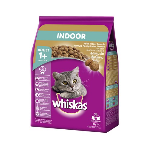위스카스 전연령용 고양이 포켓 실내묘용 건식사료, 곡물, 3kg, 1개