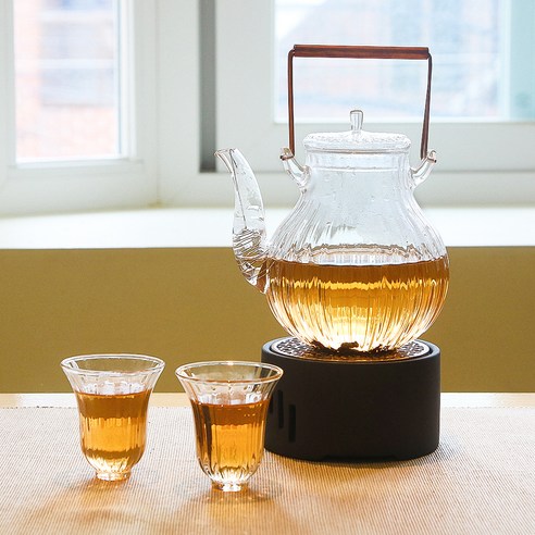 티이야기 내열유리 엔틱 티팟 세트, 혼합색상, 1세트, 티포트 650ml + 워머 + 슬림찻잔 2p