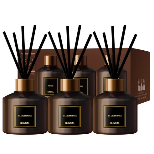 쿤달 퍼퓸 디퓨저 200ml 3개 + 섬유스틱 15개 세트, 라비앙로즈향