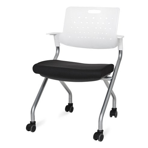청심의자 타임스터디 사륜형 패브릭 방석 의자 TS-R950, 화이트(바디), 실버(프레임)