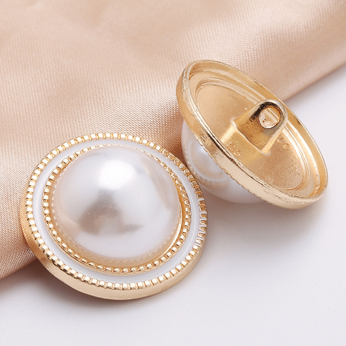 쿠미핸즈 진주 라운드 단추 20mm, 골드화이트, 5개