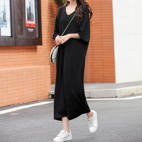 앤드스타일 여성용 매끈쿨 레이온 양브이넥 롱 원피스 260952