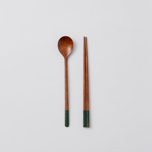 칠몽 K RIBBON 금수강산 옻칠 나무 1인용 수저 세트 22cm, 초록, 1세트, 숟가락 + 젓가락