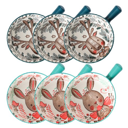 윌리브 동물캐릭터 도자기 손잡이 볼 2종 세트, 민트, 네이비, 3세트