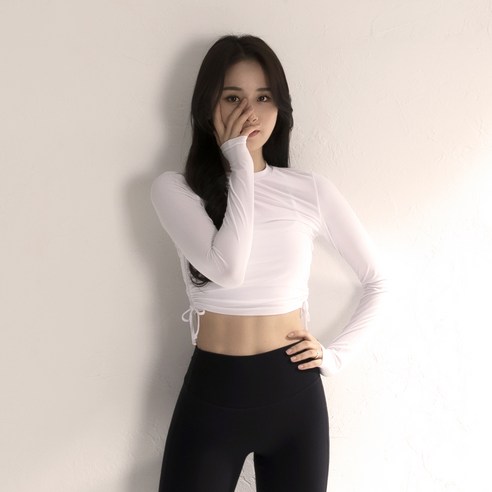 천상여우 여성용 양사이드 셔링 크롭 롱슬리브 2397