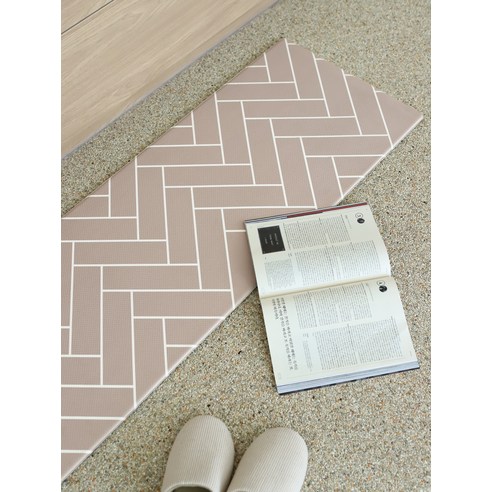 일라오 PVC 주방발매트 헤링본 키친발매트, 라이트브라운, 1개