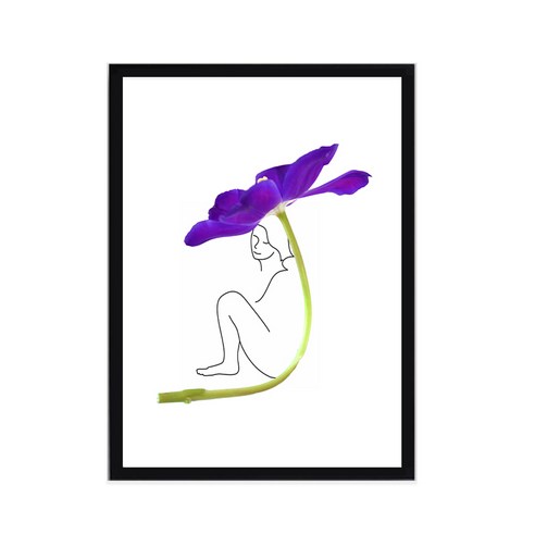 인테리어 포스터 꽃과여인 E + 우드액자 세트, 블랙