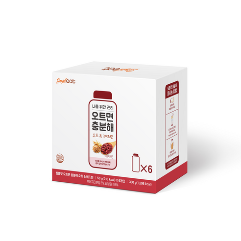 심플잇 오트면 충분해 오트 앤 레드빈 50g, 6개