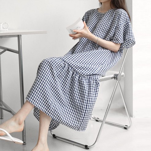 보리맘 발리 체크 빅사이즈 임산부 원피스 R998
