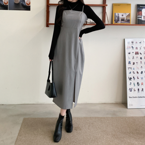 뷔스티에원피스 뷔스티에원피스 마이시즌 여성용 피크닉 멜빵 미니 원피스 시크블랙 노멤버 뷔스티에 옆트임 롱 원피스 cpops8077k28