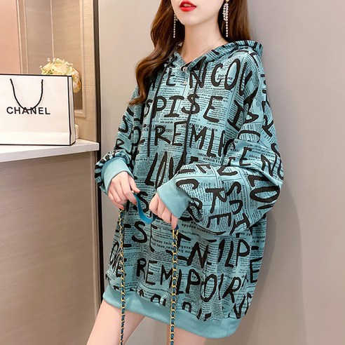 루나걸 뉴스페이퍼 롱 후드티