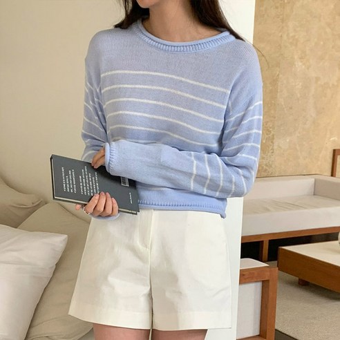 여성용 럽스 이리나 스트라이프 라운드 니트