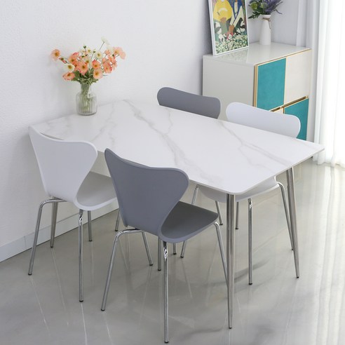 참갤러리 미드센추리 모던 1400 4인용 세라믹 직사각 식탁 + 의자 4p 세트 방문설치, 식탁(무광 마블 화이트), 의자(화이트, 그레이)