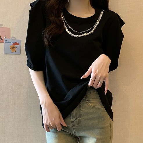 루나걸 여성용 진주 퍼프 티 L24SMT031510 퍼프블라우스 루나걸 여성용 진주 퍼프 티 L24SMT031510 퍼프블라우스