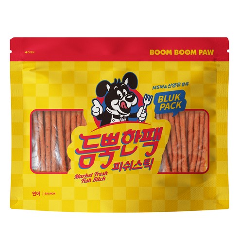 붐붐포 듬뿍한팩 피쉬 스틱 강아지 간식 져키 3개입, 1세트, 연어