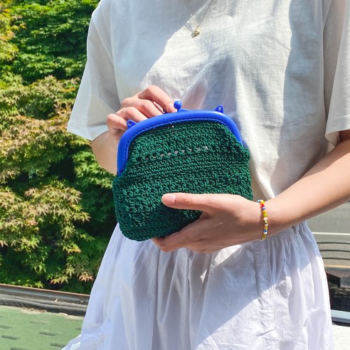 yarna 올리오 베티 프레임백 DIY패키지, 728 포레스트(백), 블루(프레임), 랜덤발송(코바늘), 1세트