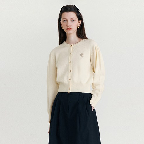 로라로라 여성용 PUFF SLEEVE ROUND NECK CARDIGAN