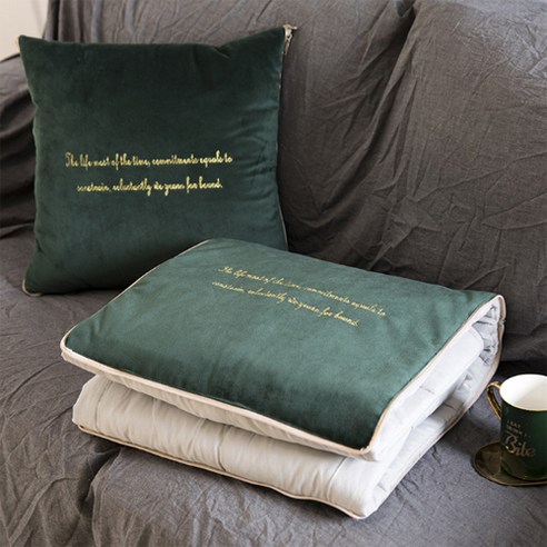 제이씨피 멀티 벨벳 쿠션 담요, 그린