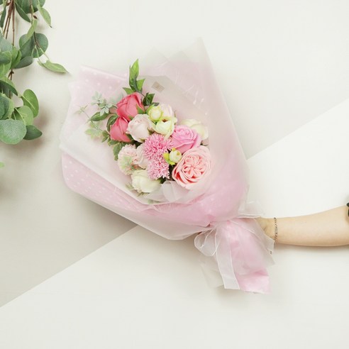 블뤼엔 조화 마음을 담는 꽃다발 + 비닐 쇼핑백 세트, Pink