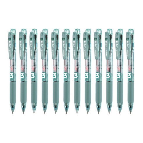 모나미 플립3 멀티펜 0.5mm, 세이지 그린(블랙 ..., 12개