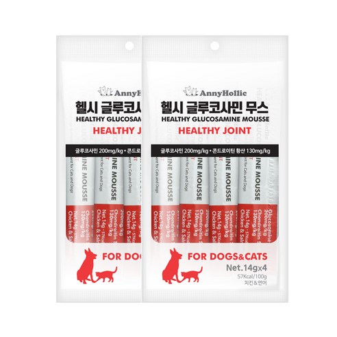 애니홀릭 반려동물 헬시 글루코사민 무스 영양제, 4회분, 치킨&연어, 2개