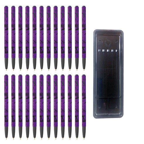 모나미 153 카툰 볼펜 0.5mm 24p + 매표 펜 접시 C형 세트, 위치퍼플(볼펜), 검정색(펜접시), 1세트