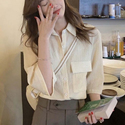 럭비핏 카라 포켓 블라우스 여름블라우스 럭비핏 카라 포켓 블라우스 여름블라우스