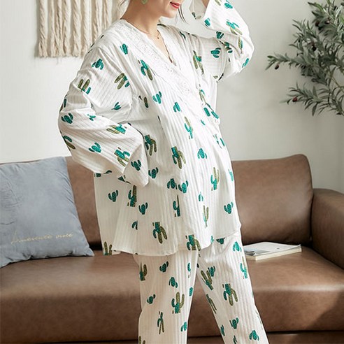 에스텔라 패턴디자인 크로스오버 임산부 잠옷 상하의 세트 PJM408