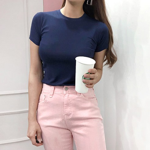 커밍투유 여성용 슬림 라운드 반팔티