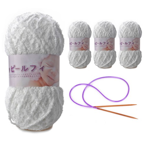 해피붐붐 수면사 털실 80g x 4p + 줄바늘, 101 화이트, 104m