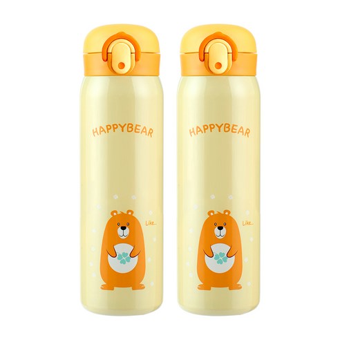 해피베어 원터치 보온 보냉병 2종 세트, 옐로우, 옐로우, 500ml, 1개
