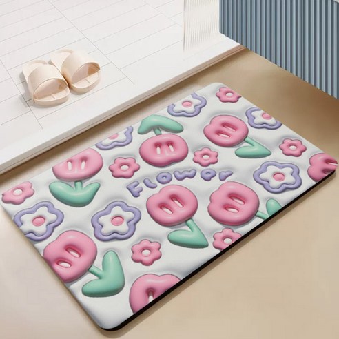 BRINCH 빨아쓰는 3D 입체 디자인 규조토 논슬립 발매트, 타입5901-08