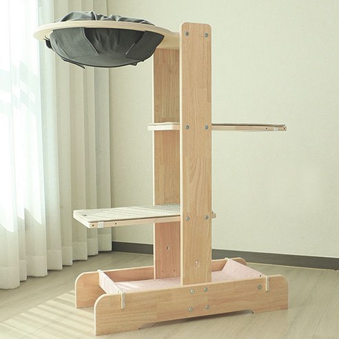 캣츠빌 고무나무 UV코팅 원목 아쭈 캣타워 H A타입, 그레이(천해먹 상단), 베이비핑크(하단), 브라운(카페트), 1개