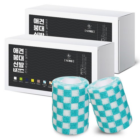 딩동펫 자가접착 애견 붕대신발, 체크스카이, 24개