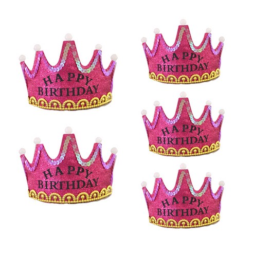마켓감성 빛나는 왕관 생일 모자, 로즈레드, 5개