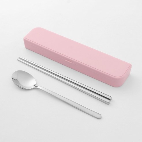 파스텔 휴대용 수저세트, 핑크, 케이스 + 수저 + 실리콘 슬롯