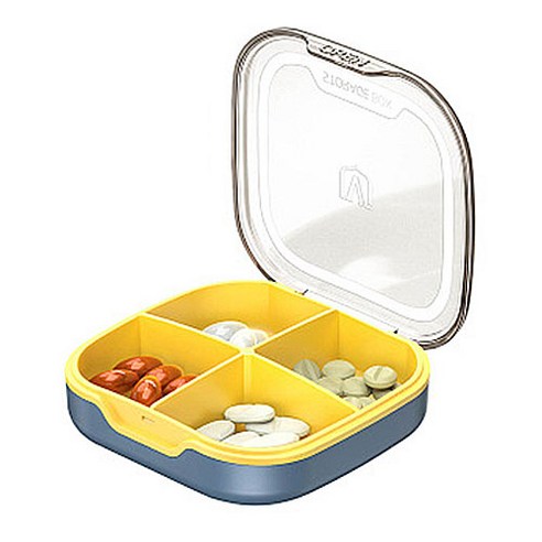 투명 배색 알약 케이스 4칸 블루, 1개