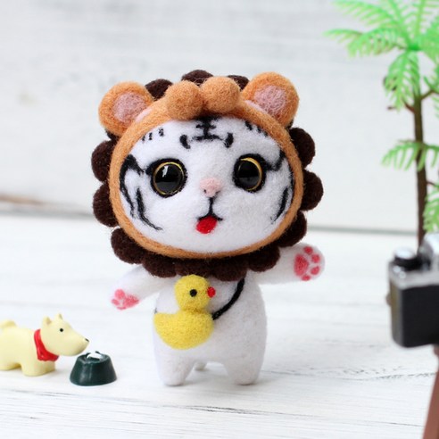 아트조이 DIY 양모펠트 키트, 1세트, 사자고양이