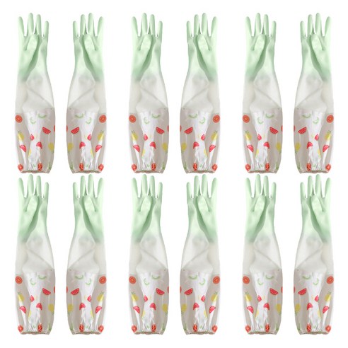 블럭마트 주방용품 밴드형 긴 고무장갑 양손 6종 세트, 중(M), 그린, 1세트