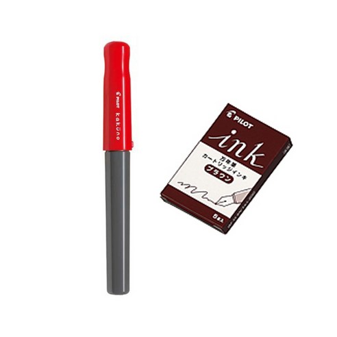 파이롯트 카쿠노 만년필 + 카트리지 5p 세트, F, R(만년필), 브라운(카트리지)