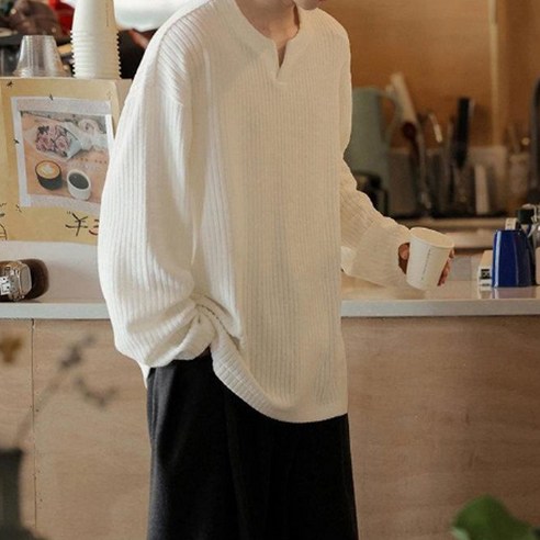 DM 브이넥 루즈 긴팔 맨투맨