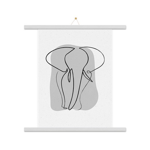 인테리어 포스터 그림 코끼리D + 우드 족자, 화이트우드