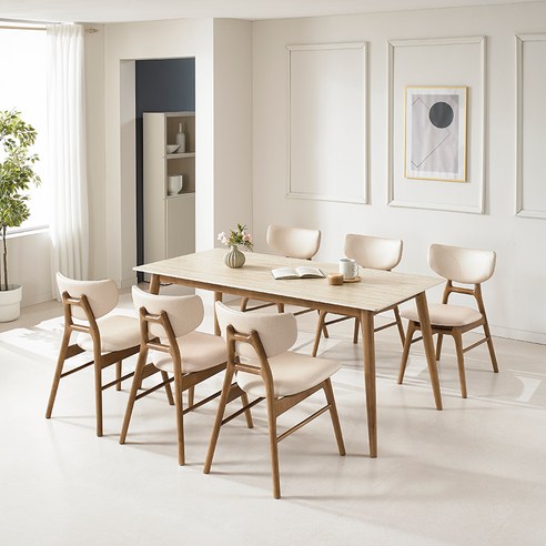 로드퍼니처 해리스 샤르데니아 식탁 + 의자 6P 세트 6인용 1700 방문설치, 베이지, 일반의자 6