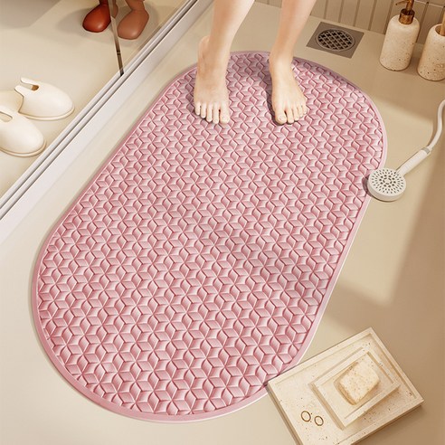 데이소이 심플 미끄럼방지 욕조 욕실 발판매트 69 x 39 cm, NO 09 마름모 핑크, 1개