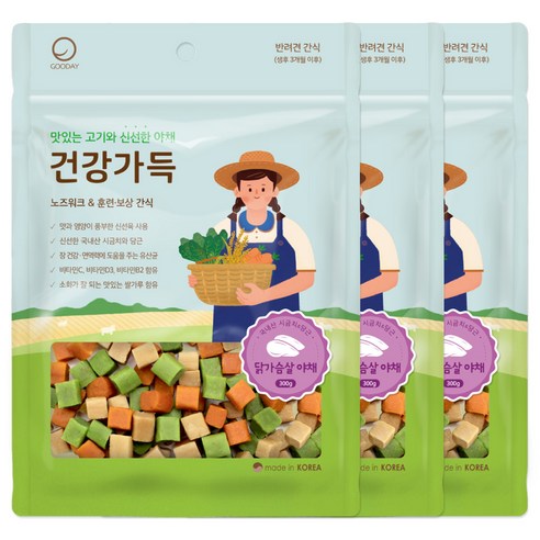 굿데이 강아지 건강가득 간식 300g, 3개, 닭가슴살 + 야채